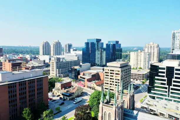 An aerial of the London, Ontario, Canada city center