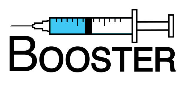Booster Syringe Icon Vector illustration of a vaccine syringe with the word booster under it. booster dose stock illustrations