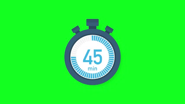 The 45 minutes, stopwatch icon. Stopwatch icon in flat style. Motion graphics.