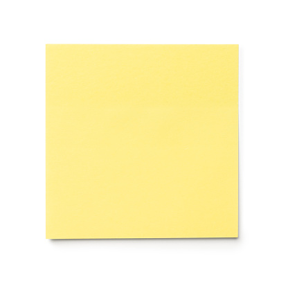 Blank yellow sticky note isolated on white background (image includes a clipping path)