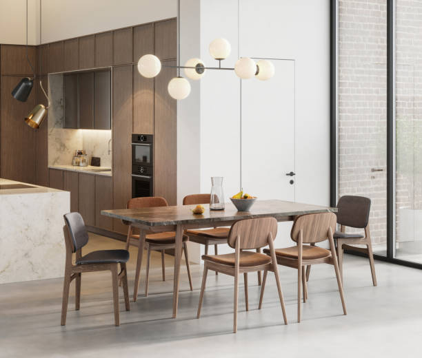 istock Computer generated image of  a dining area in modern home 1334900932