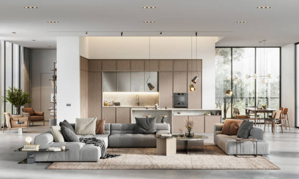 istock Modern interiors of a spacious living room in 3d 1334900941
