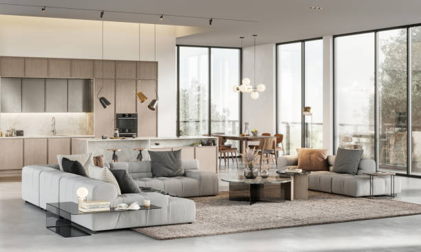 istock Beautiful apartment interior in 3d render 1334900950