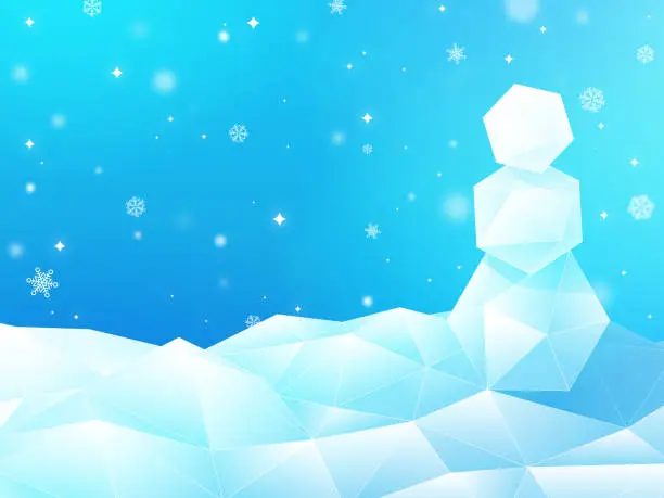 Vector illustration of Modern Polygon Snowman Snowy Landscape Background