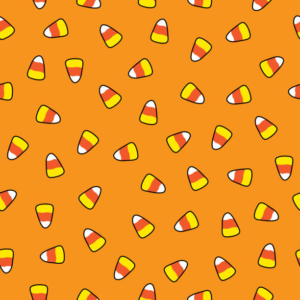 illustrazioni stock, clip art, cartoni animati e icone di tendenza di motivo senza cuciture di mais caramelle arancioni - halloween candy candy corn backgrounds