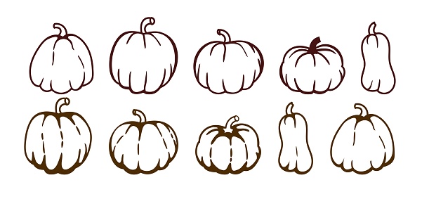 Pumpkin set of 10 pieces. Halloween. Vector illustration