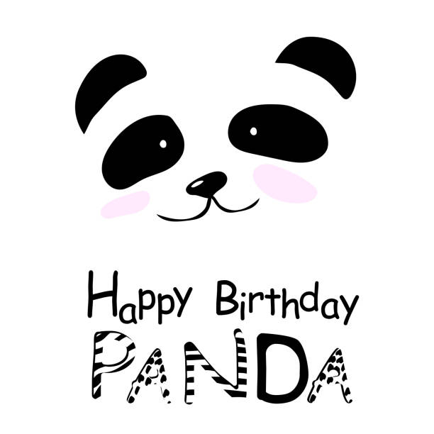 istock Greeting card with cute panda face. Inscription with a different print. Panda. Happy Birthday. Suitable for a children's party and panda lovers. 1334907009