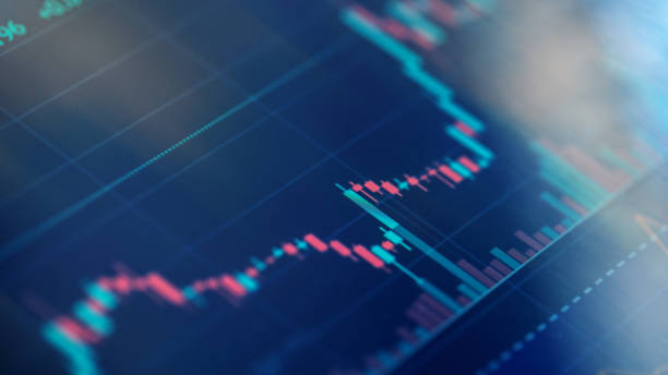 financial, stock exchange charts at digital display - trade deficit imagens e fotografias de stock