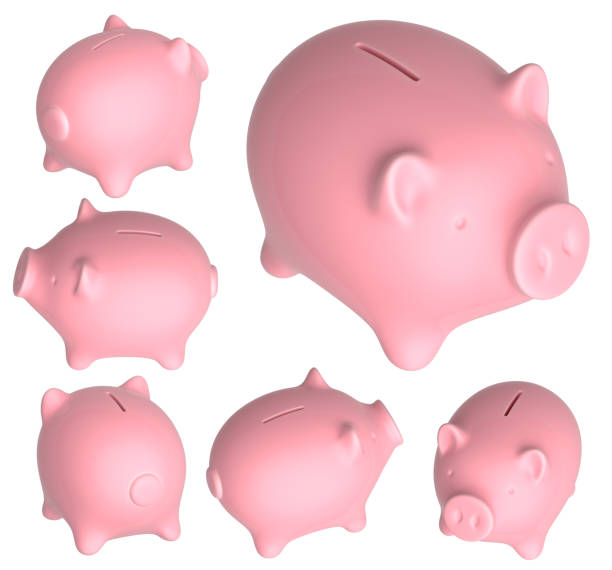 istock Pink ceramic piggy bank, 6 views from different sides. 1334909214