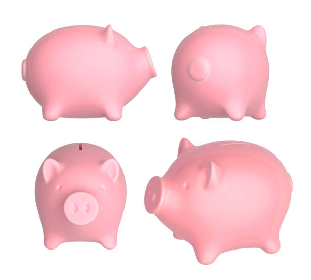 istock Pink ceramic piggy bank, 4 views from different sides. 1334909226