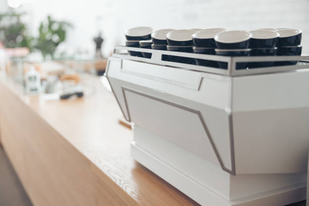 istock Collection of coffee cups on counter in cafe 1334910702