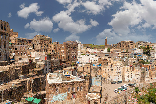 Beautiful view of the typical architecture of Yemen, Ibb city