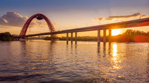 Zhivopisny bridge sunset view stock photo
