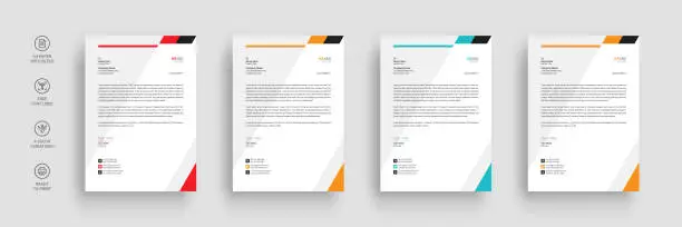 Vector illustration of Business letterhead, Letterhead template with various colors, Letterhead template in flat style, Modern company letterhead template design