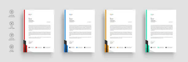 Vector illustration of Business letterhead, Letterhead template with various colors, Letterhead template in flat style, Modern company letterhead template design