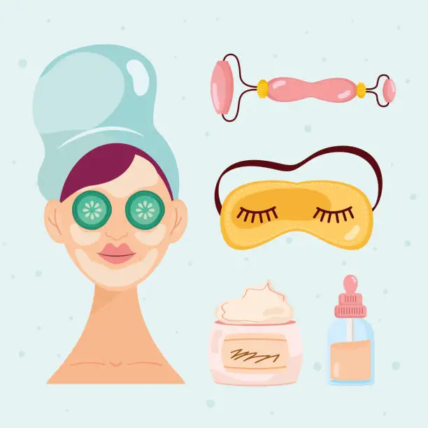 Vector illustration of woman and spa icons