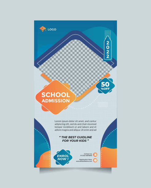 Creative Concept School Education Admission Social Media Post And Banner Template . Modern Blue Orange Design Vector With A Image Placeholder Creative Concept School Education Admission Social Media Post And Banner Template . Modern Blue Orange Design Vector With A Image Placeholder. Clean Editable Instagram Story Template high school enrollment stock illustrations