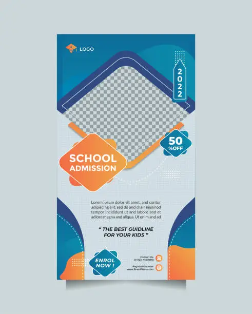 Vector illustration of Creative Concept School Education Admission Social Media Post And Banner Template . Modern Blue Orange Design Vector With A Image Placeholder