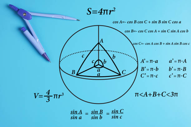 Trigonometric and geometry A picture of geometry compass with sphere shape, trigonometry and geometry formula. trigonometry stock pictures, royalty-free photos & images