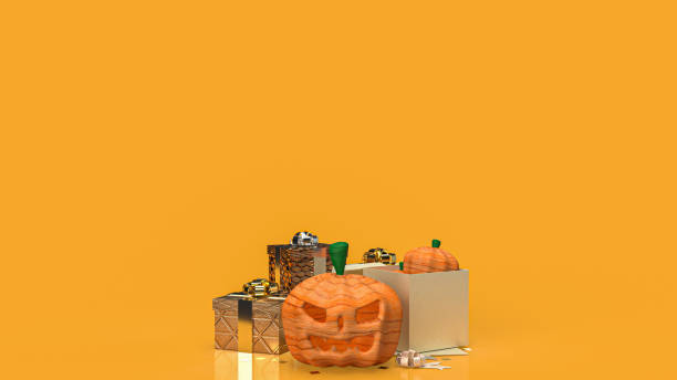 istock pumpkin jack and gift boxes for Halloween  concept 3d rendering 1334936106
