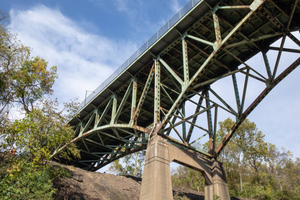 istock View looking up at an old bridge showing structural deficiencies, rusted metal and crumbling concrete details 1334940349