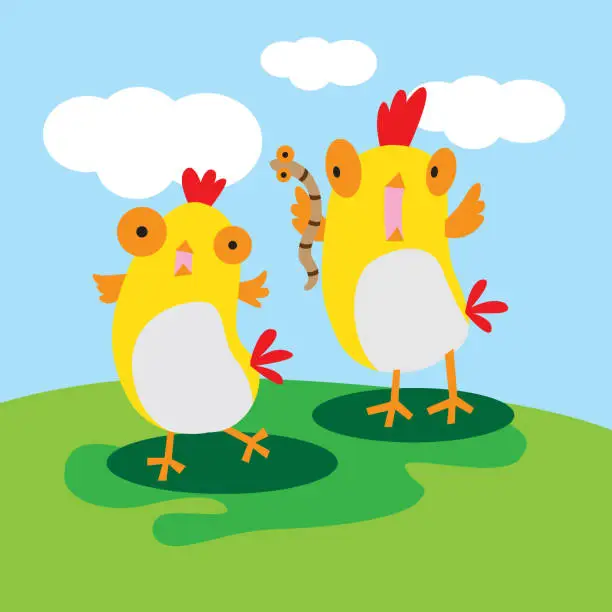 Vector illustration of cute chicken cartoon in the farm