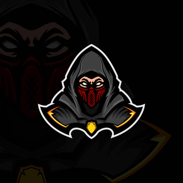 Illustration of grey hooded ninja wearing red mask Illustration of grey hooded ninja wearing red mask hood stock illustrations