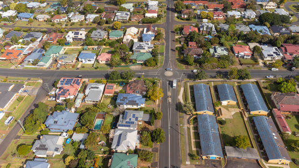 istock Aerial View Over a Regional City Suburb 1334960020