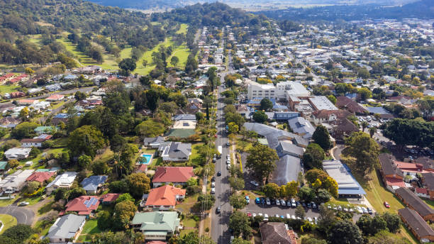 Aerial View Over a Regional City Suburb stock photo