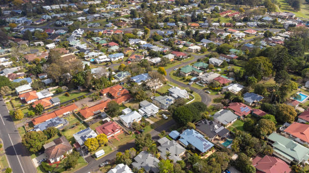 istock Aerial View Over a Regional City Suburb 1334960025