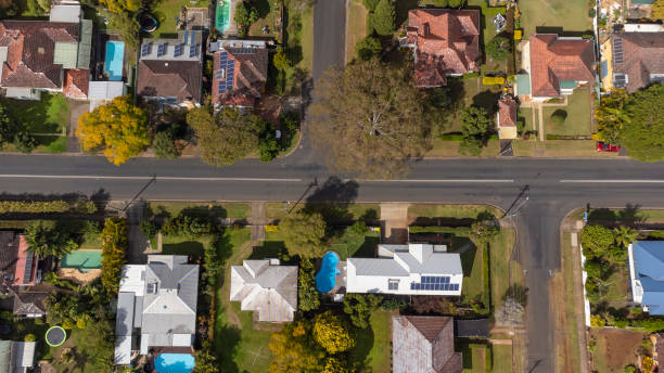 istock Aerial View Over a Regional City Suburb 1334960026