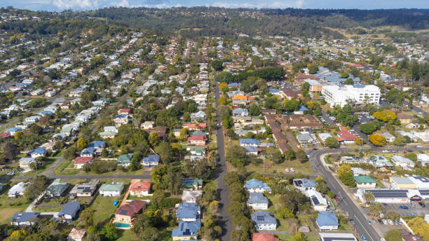 istock Aerial View Over a Regional City Suburb 1334960403