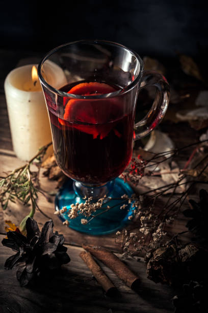 istock Glass of glintwein close up, rustic style 1334963012