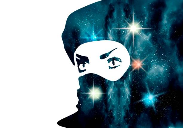 istock Silhouette of a female head. Double exposure. Universe filled with stars. 1334974253