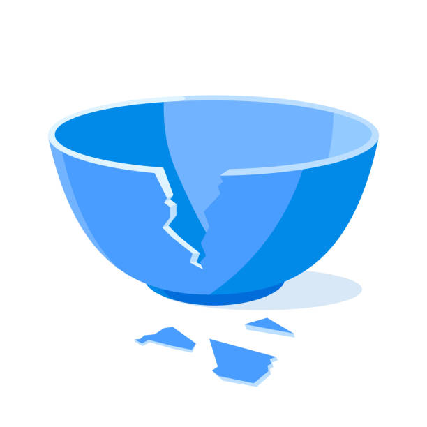 stockillustraties, clipart, cartoons en iconen met red broken bowl flat style design vector illustration - schaal serviesgoed