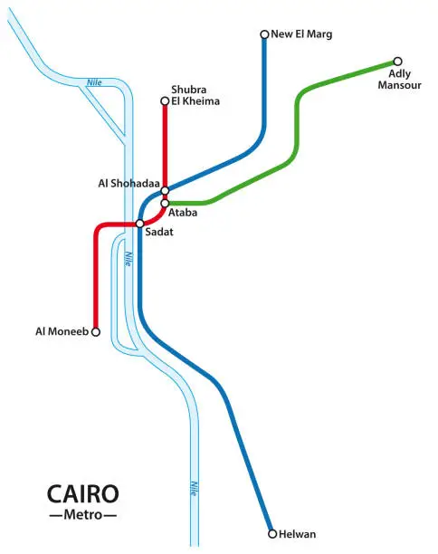 Vector illustration of vector metro, subway map of the Egyptian capital Cairo