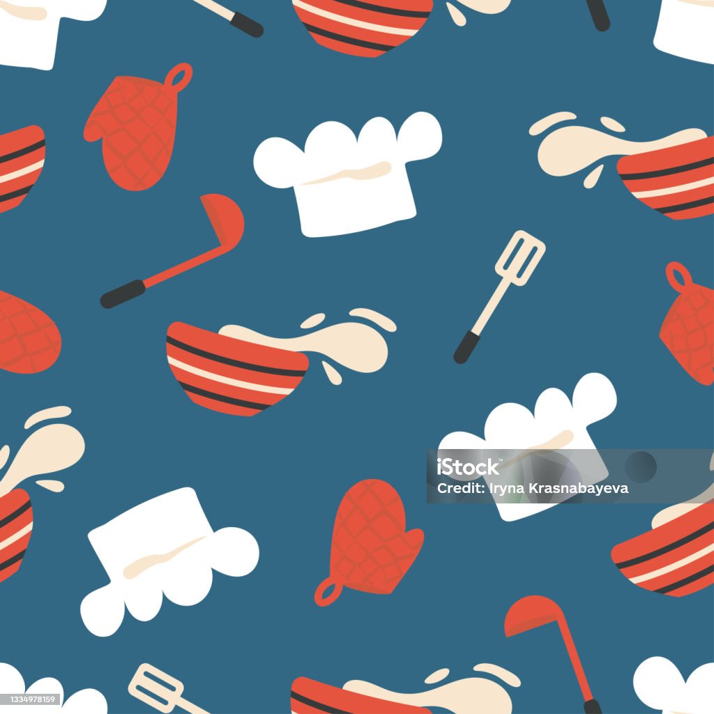 Kitchen Service Pattern Kitchen Seamless Pattern Flat Vector Illustration Stock Illustration ...