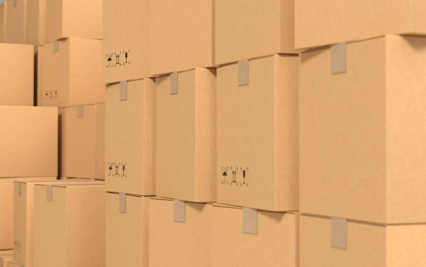 istock Cartons stacked together, factory warehouse, 3d rendering. 1334981204