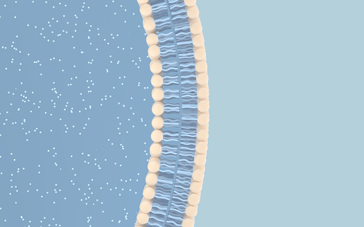 Cell membrane with blue background, 3d rendering. Computer digital drawing.