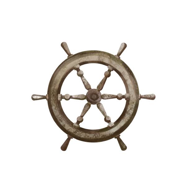 istock Watercolor illustration hand drawn steering wheels for old pirate ship, vessel, boat for sea and ocean. Marine clip art isolated element 1334981302