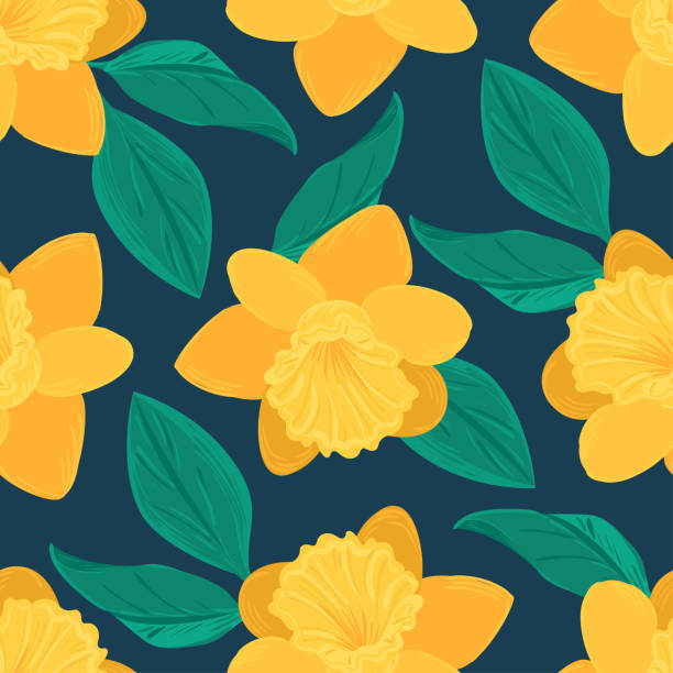 бесшовный узор. векторный фон нарцисса - daffodil stem yellow spring stock illustrations