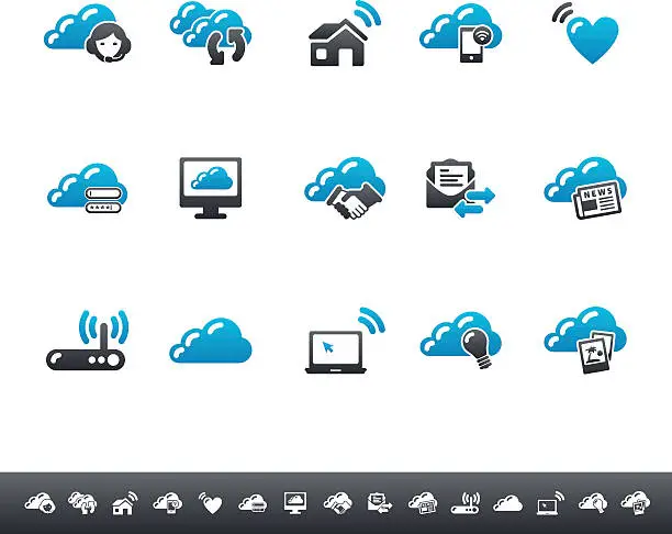 Vector illustration of Cloud Computing & Sharing Icons | Blue Grey