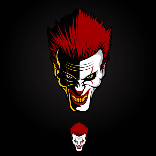 evil clown kopf symbol vektor illustration - clown evil horror spooky stock-grafiken, -clipart, -cartoons und -symbole