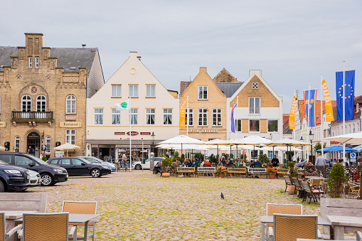 Buildings near to Friedrichstadt town square in Schleswig-Holstein, Germany on July 18, 2016