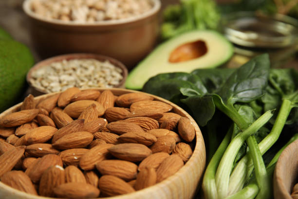 istock Different products rich in vitamin E on table, closeup 1334990787