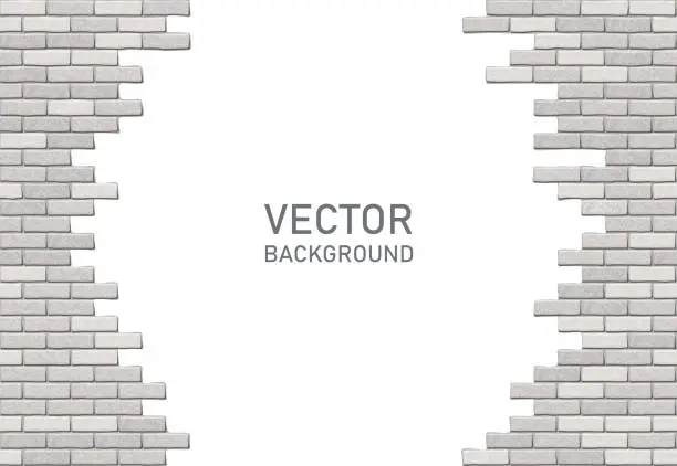 Vector illustration of Broken brick wall on white background. Hole in brick wall. Vector illustration with copy space