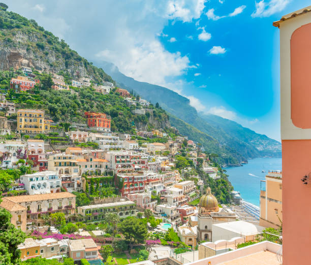 istock Panoramic view of world famous Positano shore on a sunny day 1334993029
