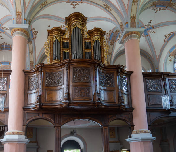 Beilstein, Germany, August 2021:  Pipe organ in Carmelite Church St. Josef at Beilstein, Mosel Valley