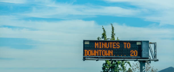 istock Minutes to downtown board on a Los Angeles freeway 1334993273