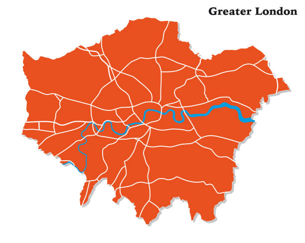 vector map of greater london with main roads, uk vector map of greater london with main roads, uk river thames stock illustrations